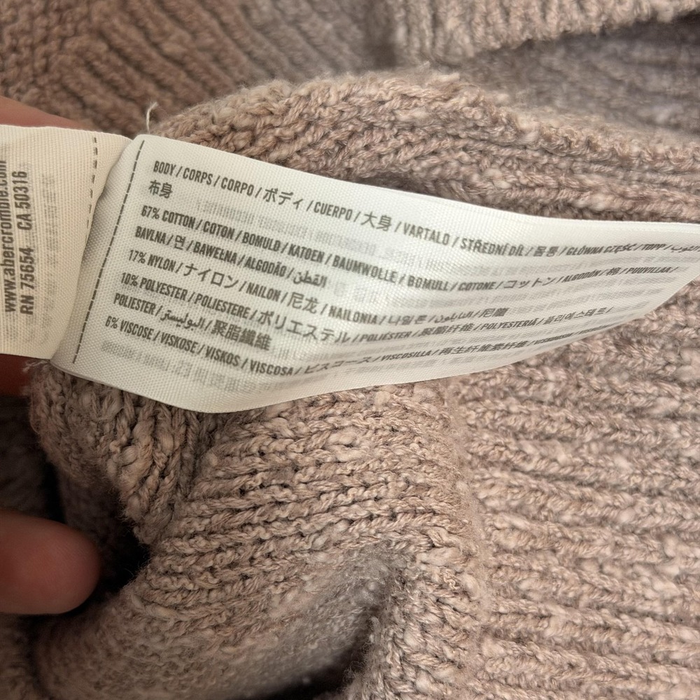Abercrombie & Fitch Sweater Womens XS Taupe Cropped Balloon Sleeve Textured Knit - Picture 14 of 16